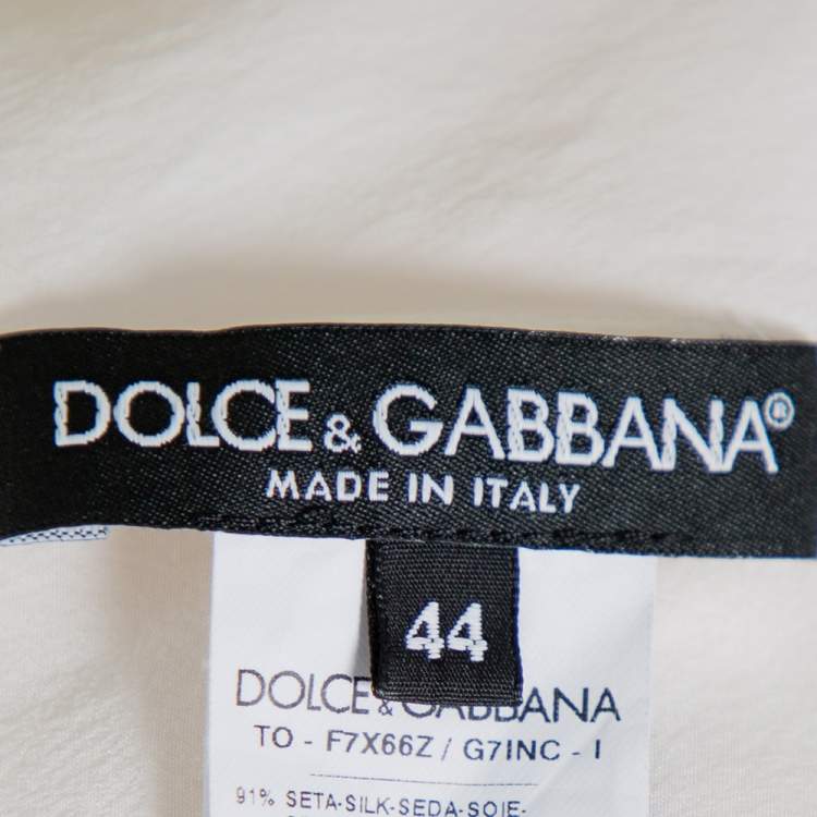 Pre Owned Dolce & Gabbana Cream Silk Sequin Embellished Trim Blouse M