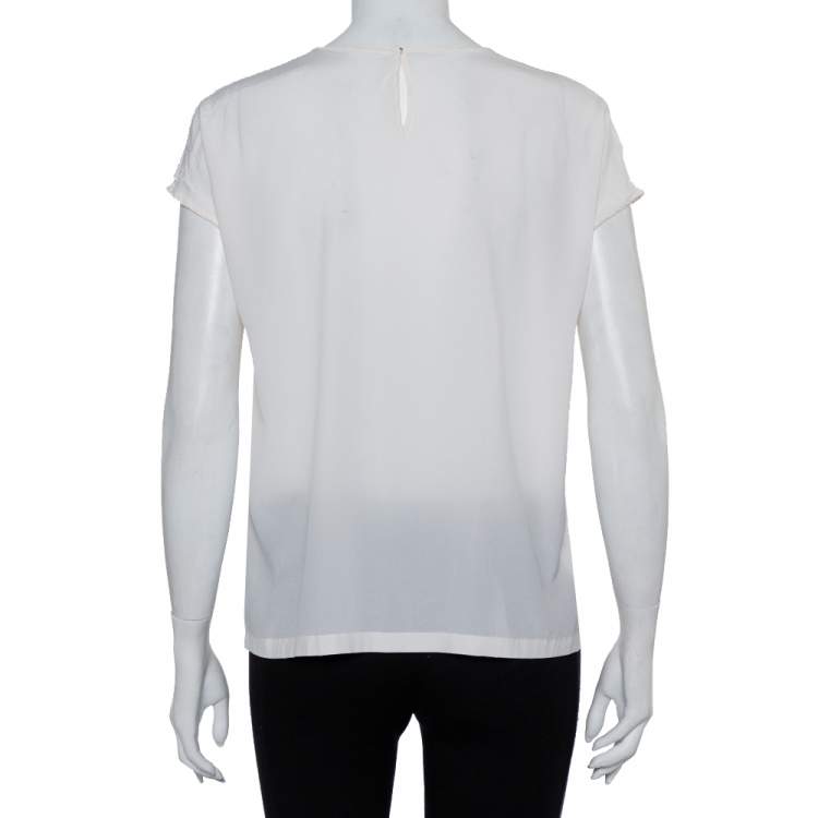 Pre Owned Dolce & Gabbana Cream Silk Sequin Embellished Trim Blouse M