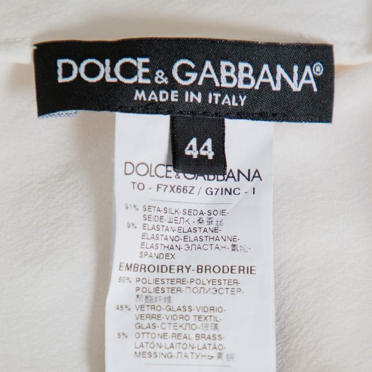 Pre Owned Dolce & Gabbana Cream Silk Sequin Embellished Trim Blouse M