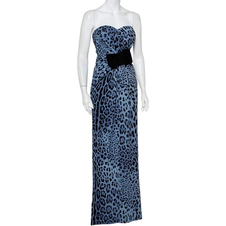 Dolce & Gabbana Blue Animal Printed Silk Bow Detail Strapless Maxi Dress M  Dolce & Gabbana | TLC