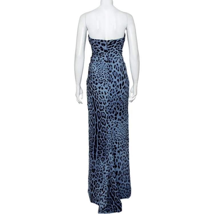 Pre Owned Dolce & Gabbana Blue Animal Printed Silk Bow Detail Strapless Maxi Dress M