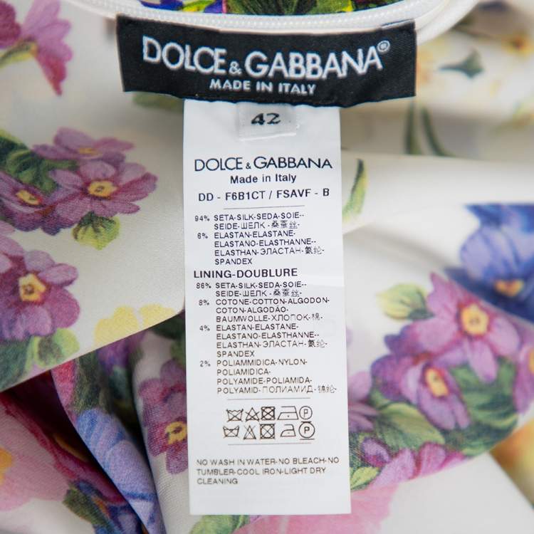 Pre Owned Dolce & Gabbana White Floral Printed Silk High Collar Charmeuse Mini Dress M