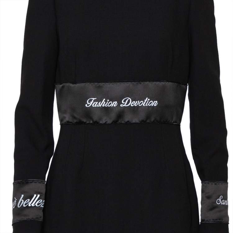 Pre Owned Dolce & Gabbana Black Wool Fashion Devotion Embroidered Midi Dress M