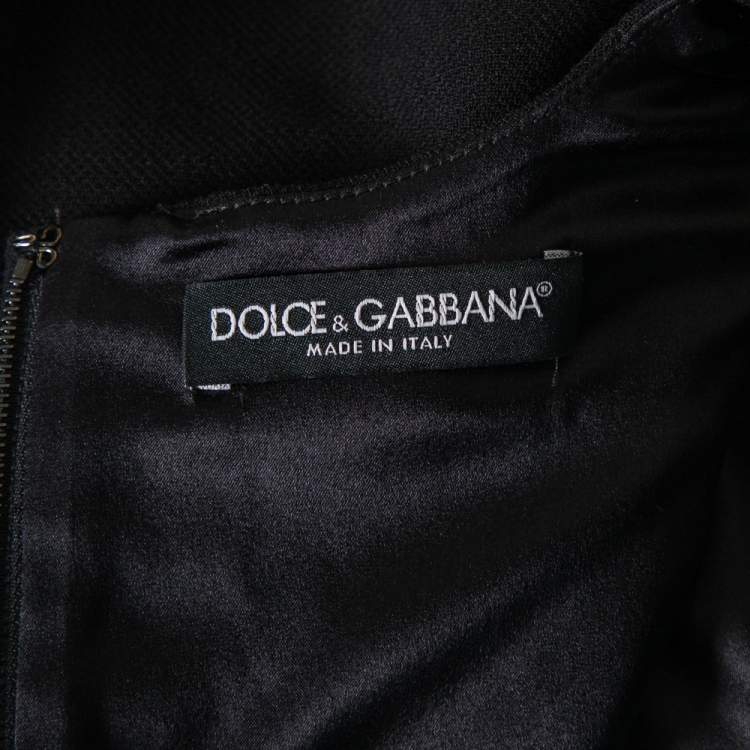 Pre Owned Dolce & Gabbana Black Wool Fashion Devotion Embroidered Midi Dress M