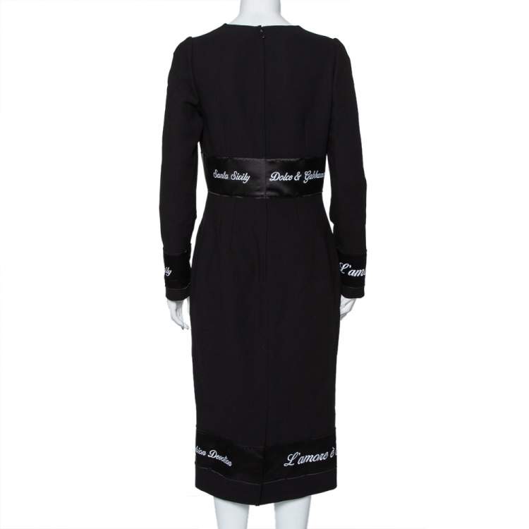 Pre Owned Dolce & Gabbana Black Wool Fashion Devotion Embroidered Midi Dress M