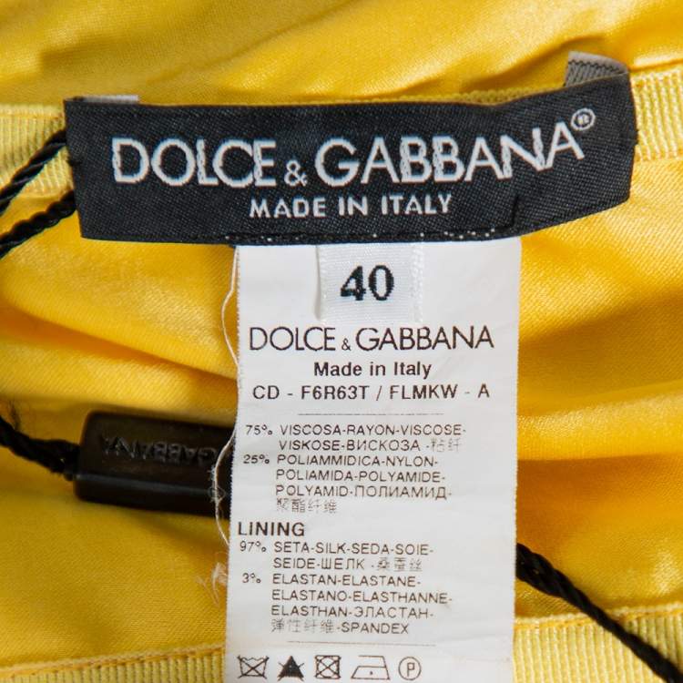 Pre Owned Dolce & Gabbana Yellow Lace Draped Strapless Mini Dress S