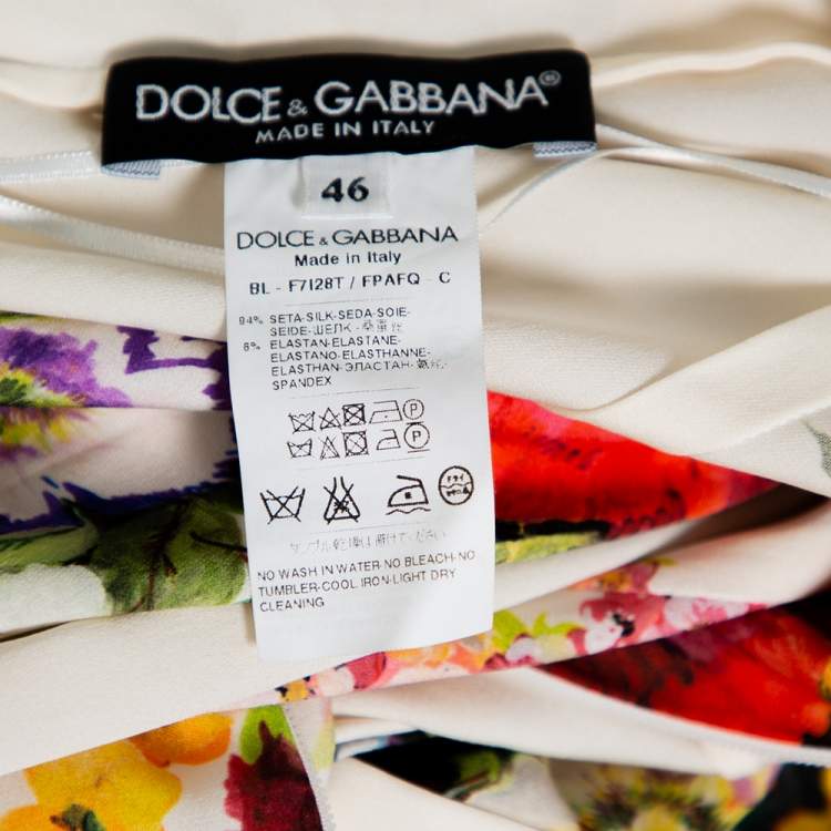 Pre Owned Dolce & Gabbana Cream Floirette Printed Silk Top & Knee Length Skirt Set M