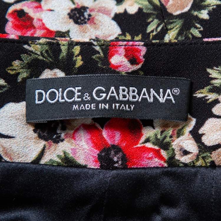 Pre Owned Dolce & Gabbana Black Floral Printed Crepe Pencil Skirt L