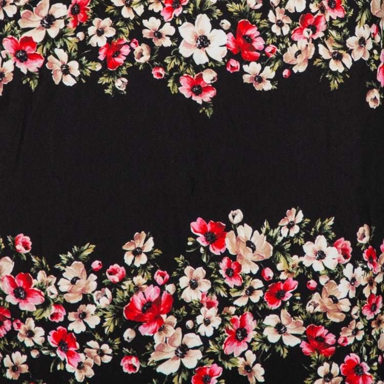 Pre Owned Dolce & Gabbana Black Floral Printed Crepe Pencil Skirt L
