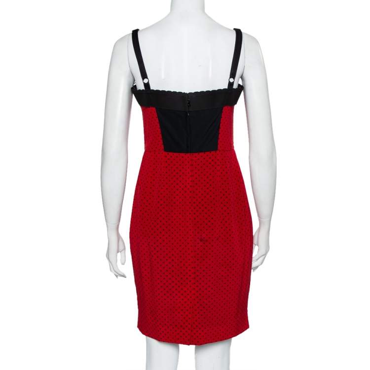 Pre Owned Dolce & Gabbana Red Polka Dot Printed Silk Bustier Mini Dress S