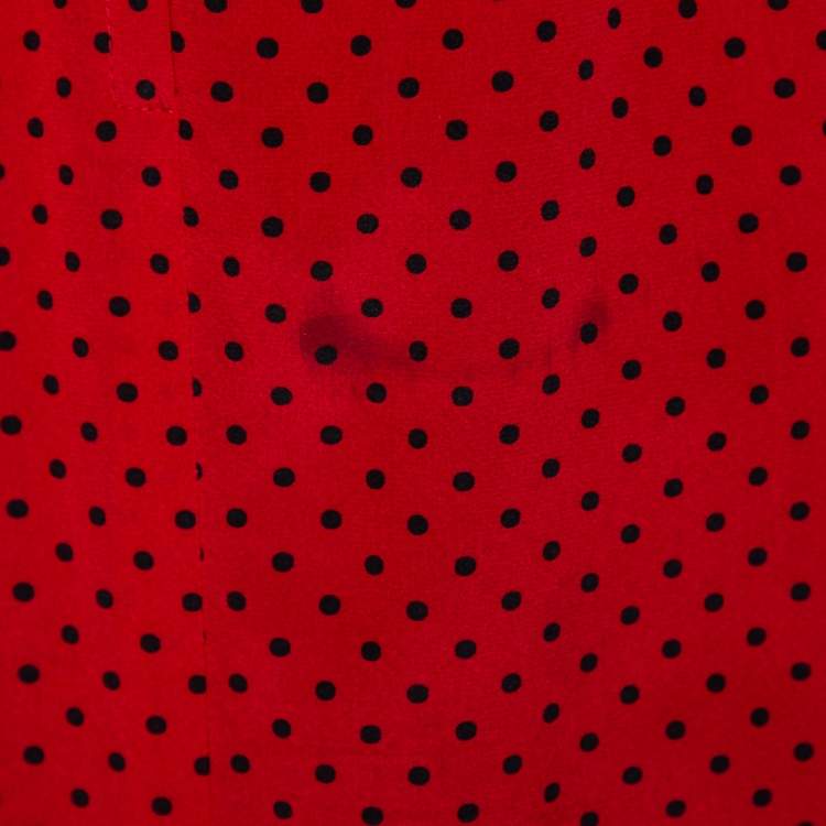 Pre Owned Dolce & Gabbana Red Polka Dot Printed Silk Bustier Mini Dress S