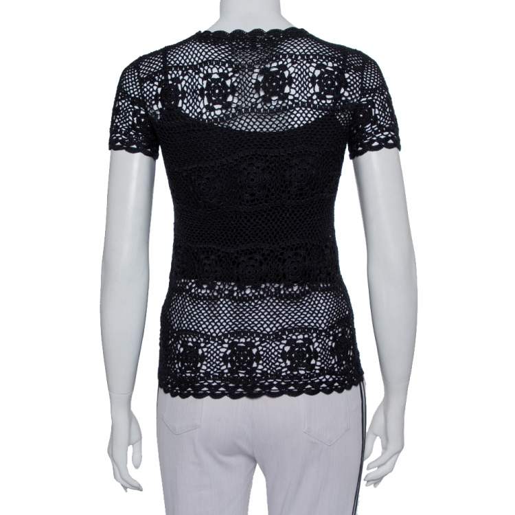 Pre Owned Dolce & Gabbana Black Crochet Button Front Top S