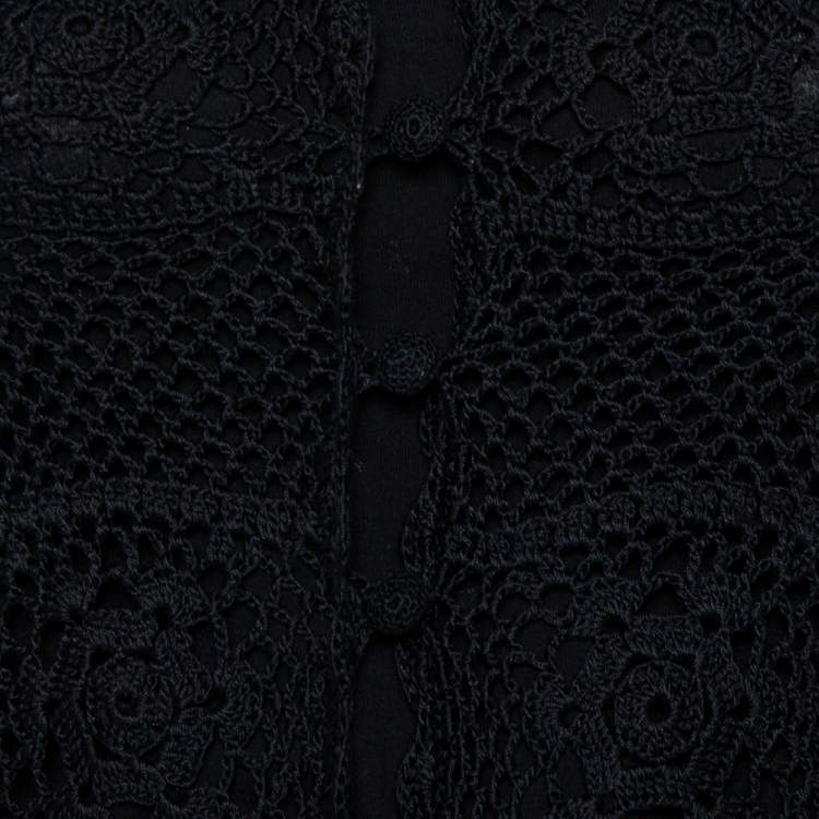 Pre Owned Dolce & Gabbana Black Crochet Button Front Top S