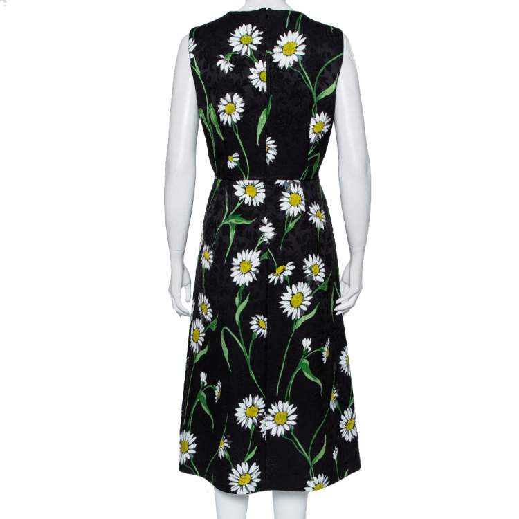 Pre Owned Dolce & Gabbana Black Floral Jacquard Daisy Printed Sleeveless Midi Dress L