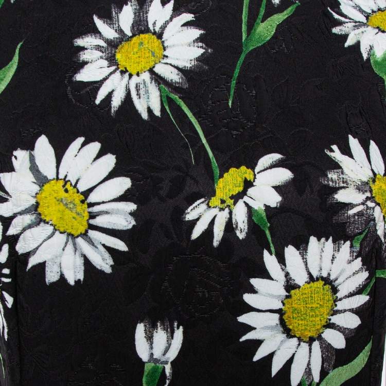 Pre Owned Dolce & Gabbana Black Floral Jacquard Daisy Printed Sleeveless Midi Dress L