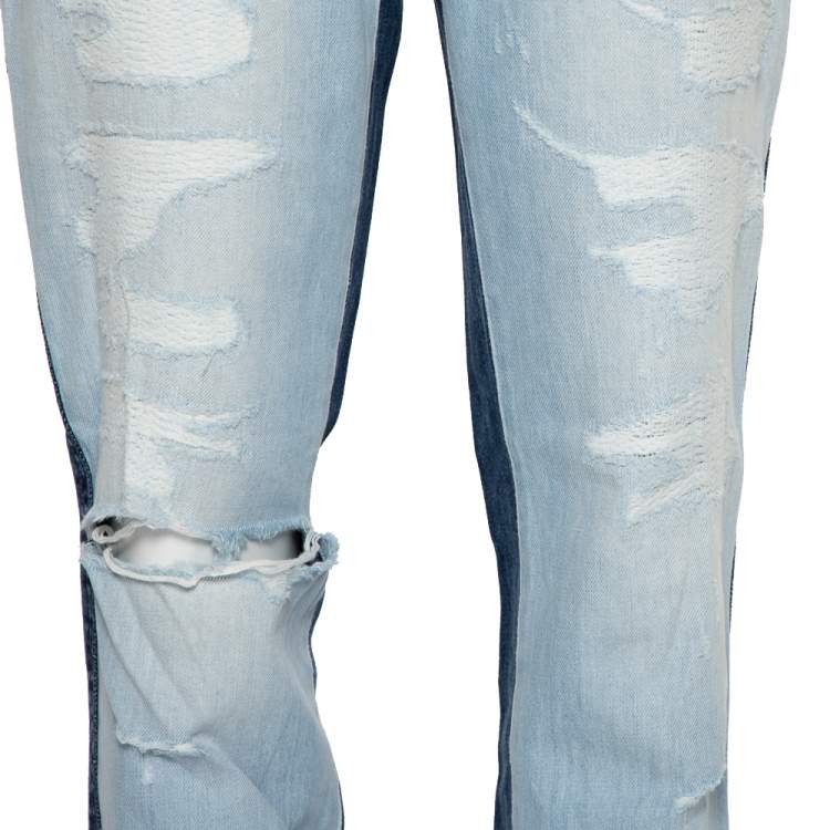Pre Owned Dolce & Gabbana Blue Two Tone Denim Distressed Jeans M