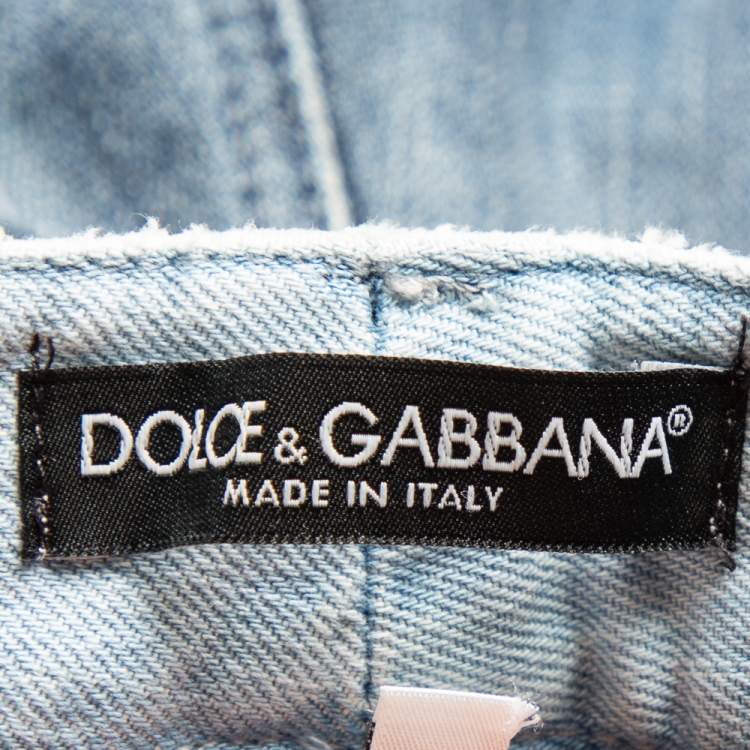 Pre Owned Dolce & Gabbana Blue Two Tone Denim Distressed Jeans M