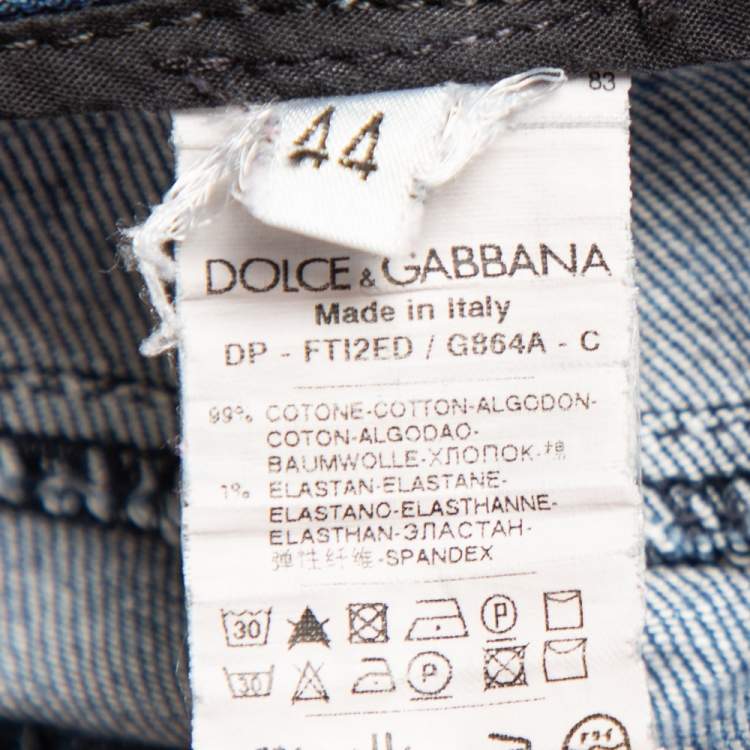 Pre Owned Dolce & Gabbana Navy Blue Faded Denim Distressed Straight Leg Jeans M
