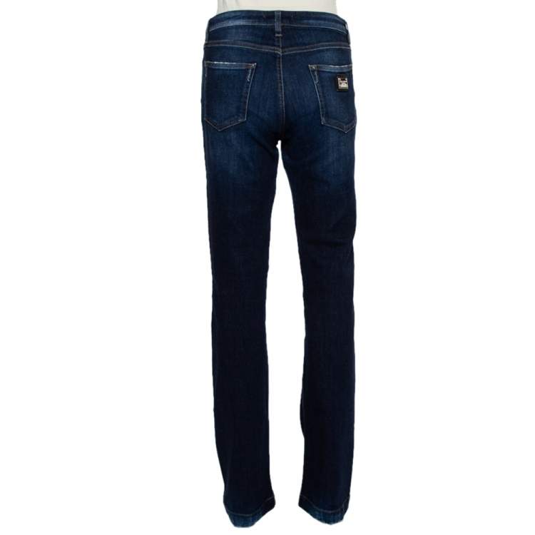 Pre Owned Dolce & Gabbana Navy Blue Denim Faded Detail Slimmy Jeans L