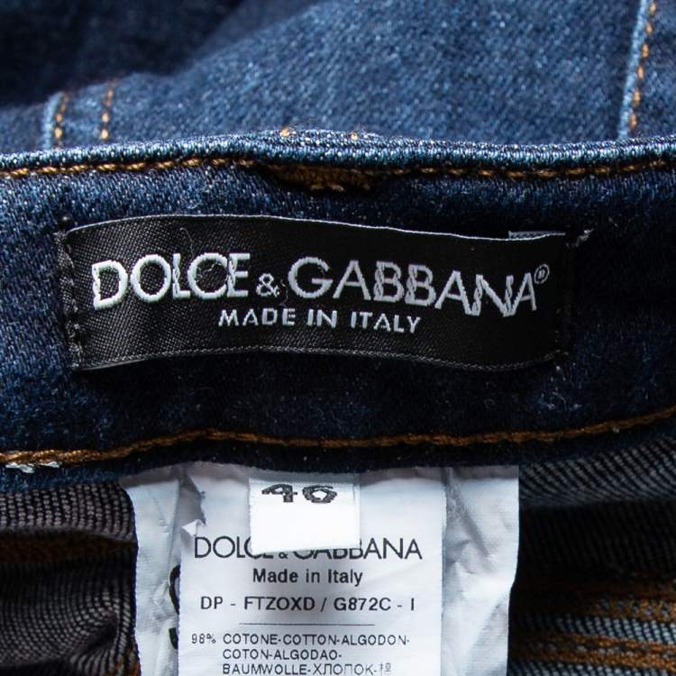 Pre Owned Dolce & Gabbana Navy Blue Denim Faded Detail Slimmy Jeans L
