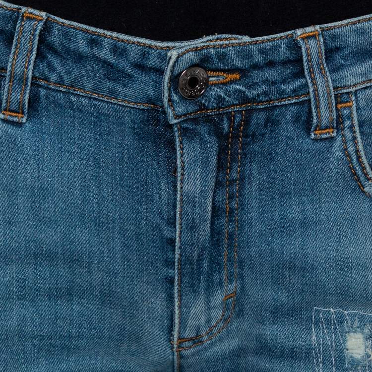 Pre Owned Dolce & Gabbana Blue Faded Denim Distressed Kate Jeans M