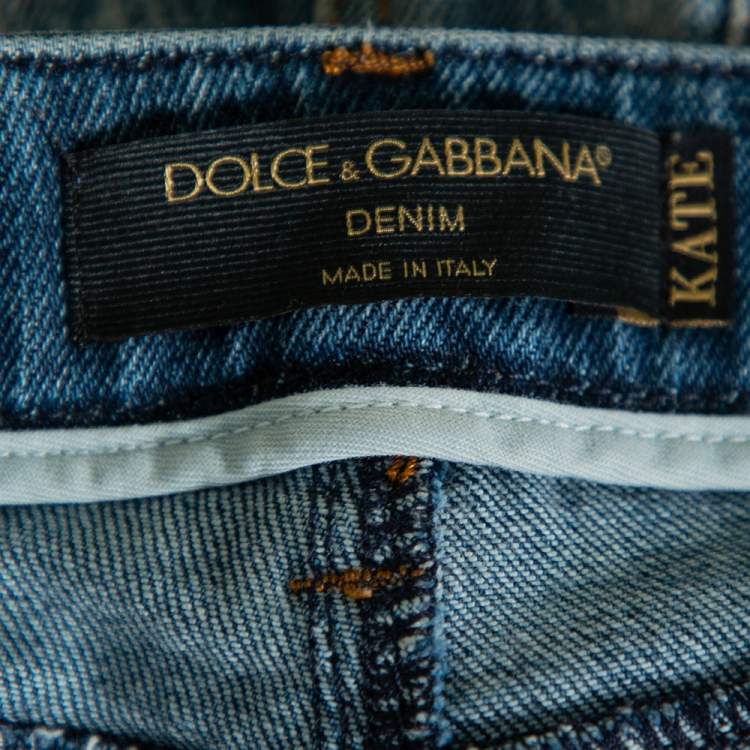 Pre Owned Dolce & Gabbana Blue Faded Denim Distressed Kate Jeans M