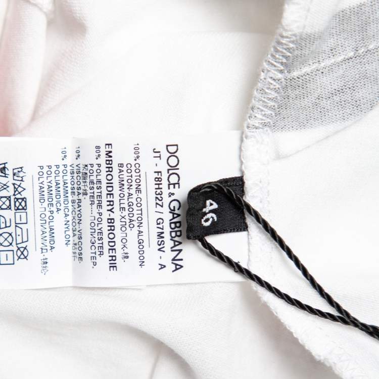Pre Owned Dolce & Gabbana White Printed Cotton Sequined Rose Applique Detail T-Shirt L