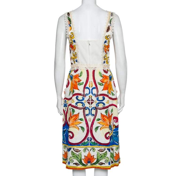 Pre Owned Dolce & Gabbana Multicolor Majolica Printed Jacquard Sleeveless Midi Dress M