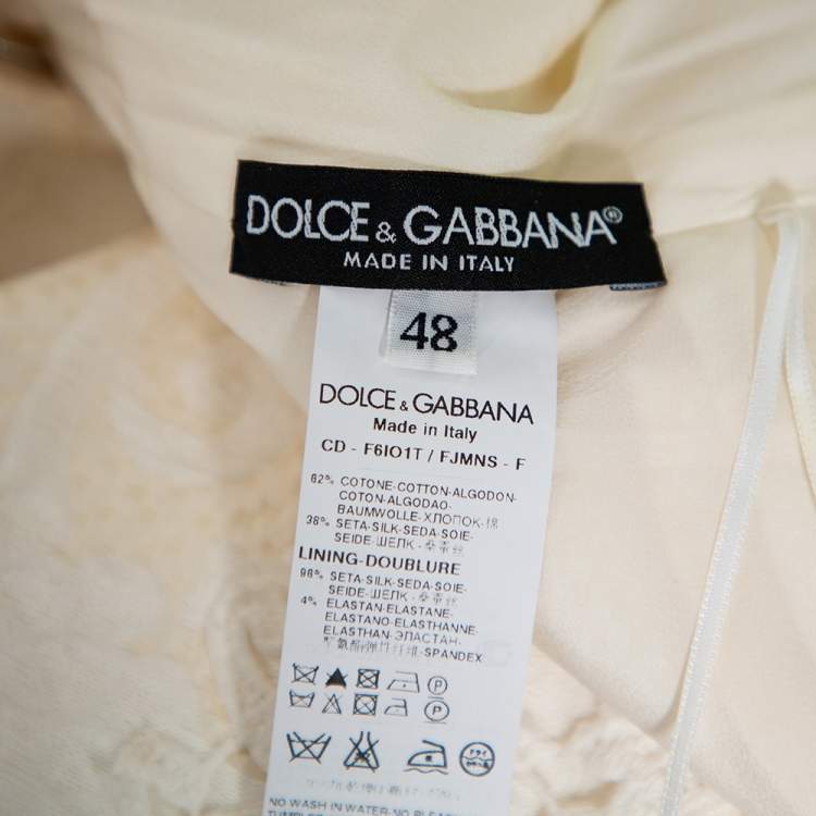 مملوكة مسبقًا Dolce & Gabbana Cream Jacquard Crochet Trim Detail Midi Dress L