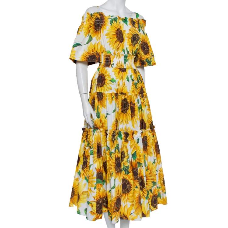 Dolce & Gabbana Yellow Sunflower Printed Cotton Cold Shoulder