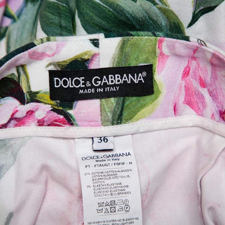 Pre Owned Dolce & Gabbana Pink Floral Printed Cotton High Waist Capri Pants XS