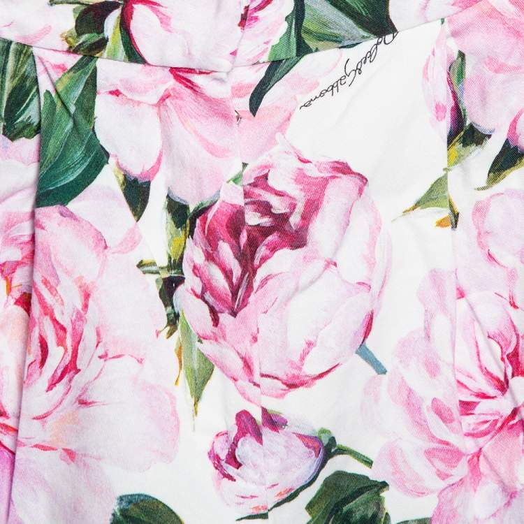 Pre Owned Dolce & Gabbana Pink Floral Printed Cotton High Waist Capri Pants XS