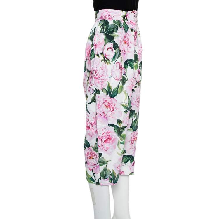 Pre Owned Dolce & Gabbana Pink Floral Printed Cotton High Waist Capri Pants XS
