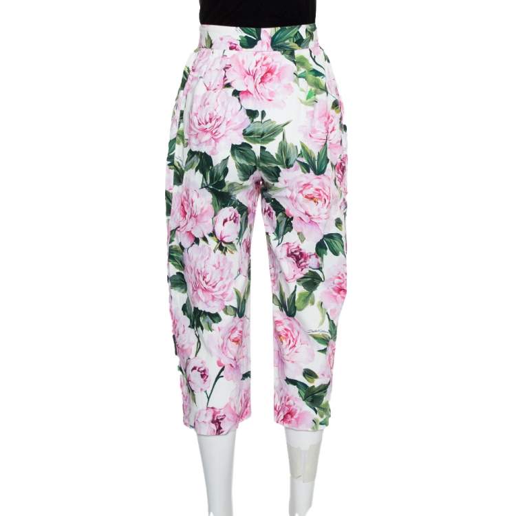 Pre Owned Dolce & Gabbana Pink Floral Printed Cotton High Waist Capri Pants XS