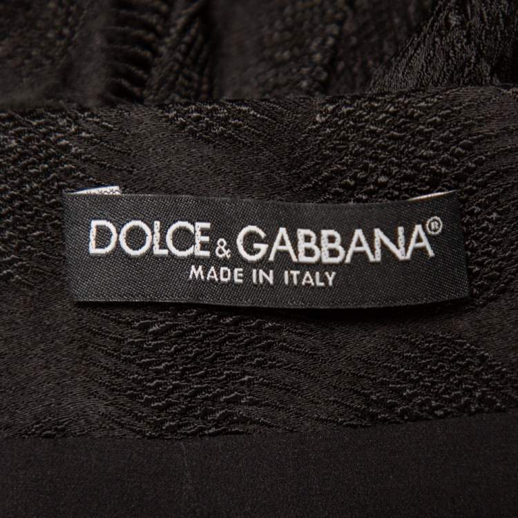 Pre Owned Dolce & Gabbana Black Jacquard Draped Detail Pencil Skirt L