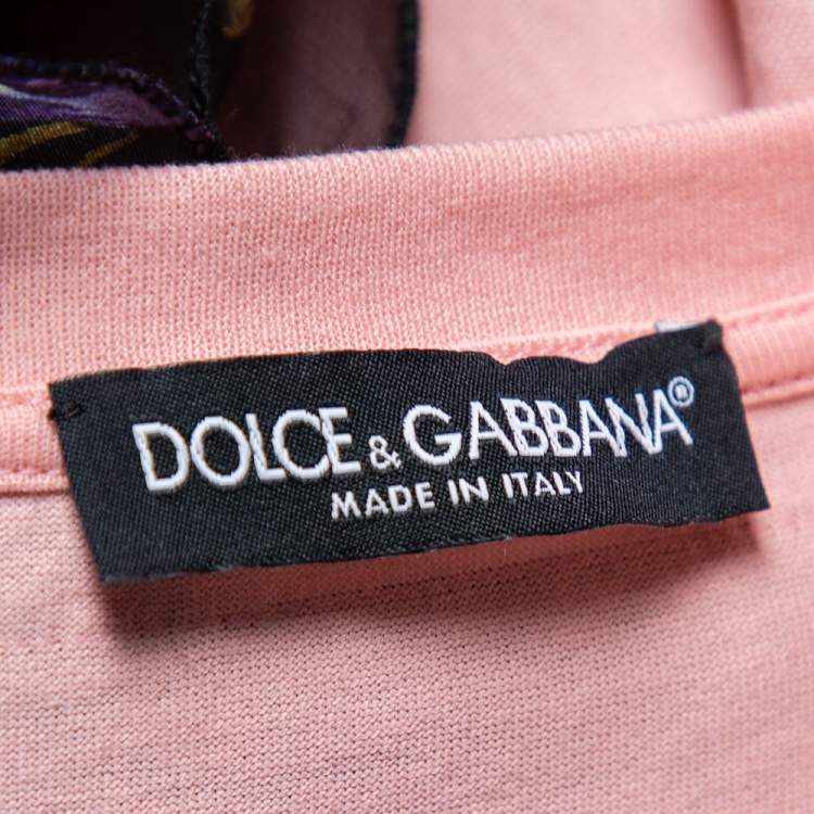 Pre Owned Dolce & Gabbana Pink Logo Printed Cotton Ruffled Sleeve Detail T-Shirt M