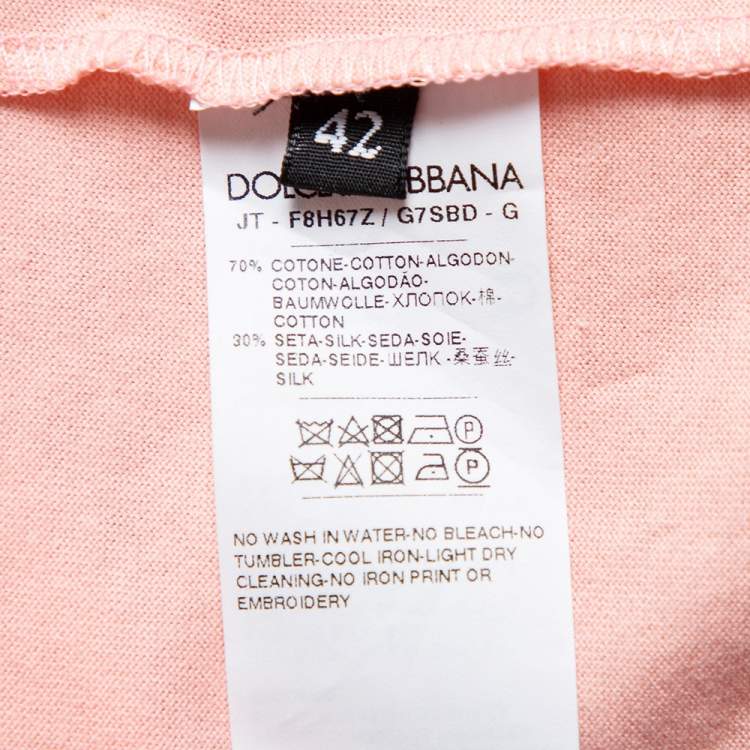 Pre Owned Dolce & Gabbana Pink Logo Printed Cotton Ruffled Sleeve Detail T-Shirt M