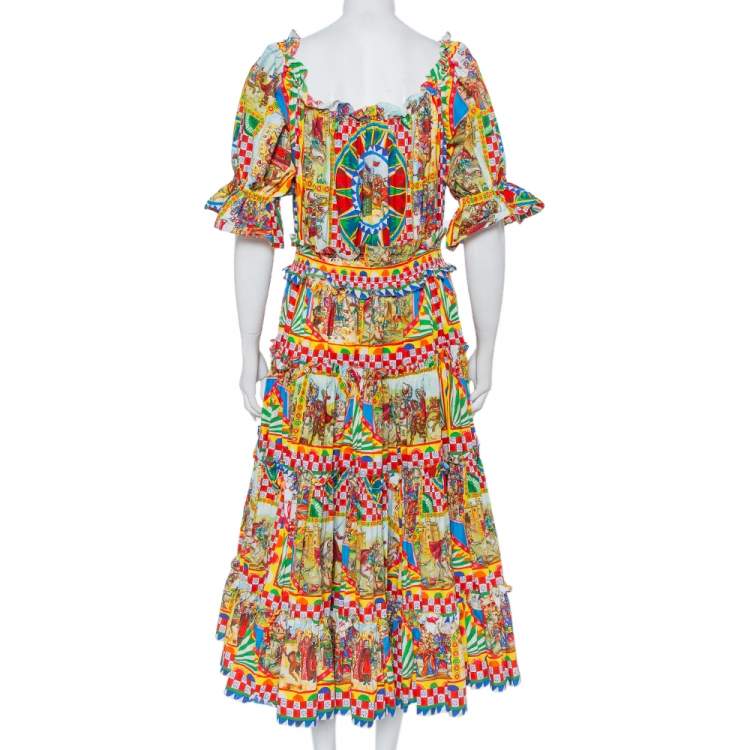 Pre Owned Dolce & Gabbana Multicolor Carreto Silicano Printed Cotton Tiered Midi Dress L