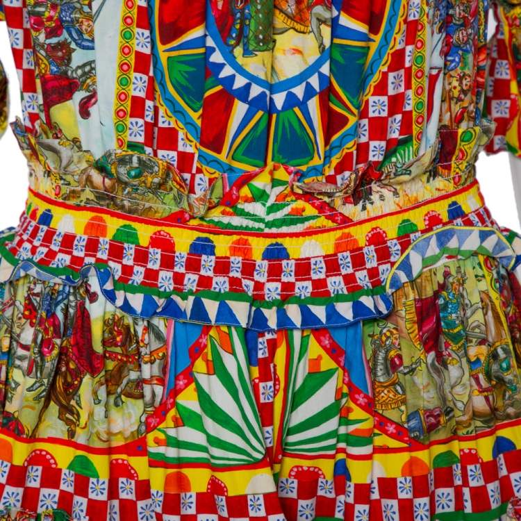 Pre Owned Dolce & Gabbana Multicolor Carreto Silicano Printed Cotton Tiered Midi Dress L