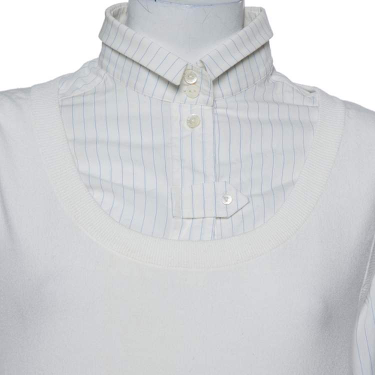 مملوكة مسبقًا Dolce & Gabbana White Knit Sleeveless Overlay Detail Collared Top L