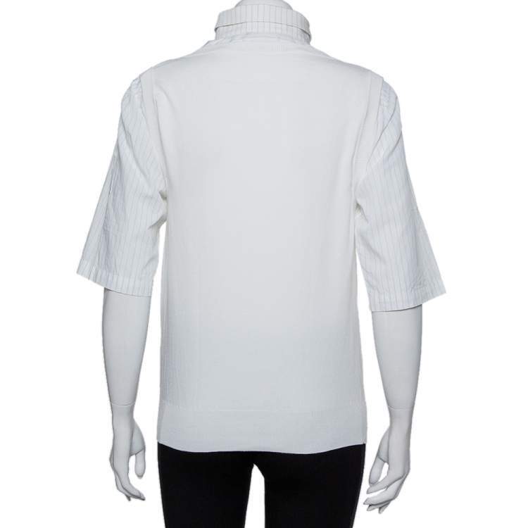 مملوكة مسبقًا Dolce & Gabbana White Knit Sleeveless Overlay Detail Collared Top L