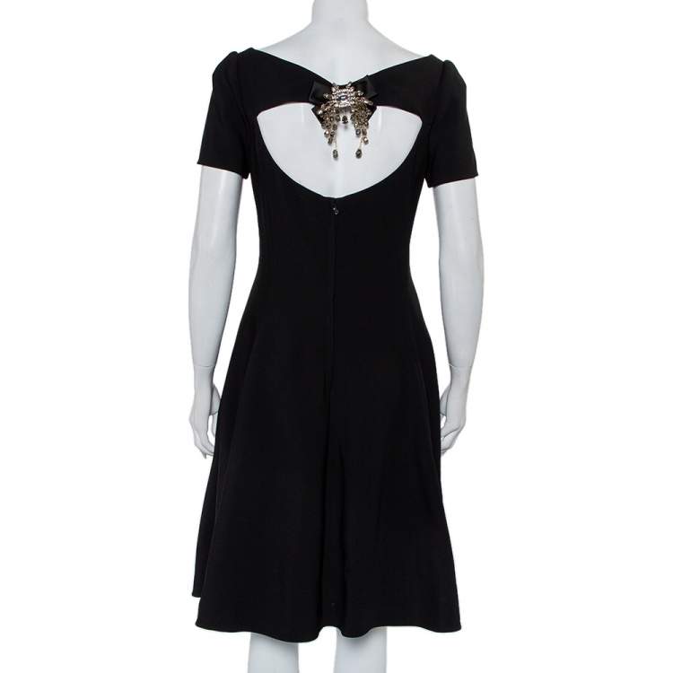 Pre Owned Dolce & Gabbana Black Crepe Crystal Detail Midi Dress L