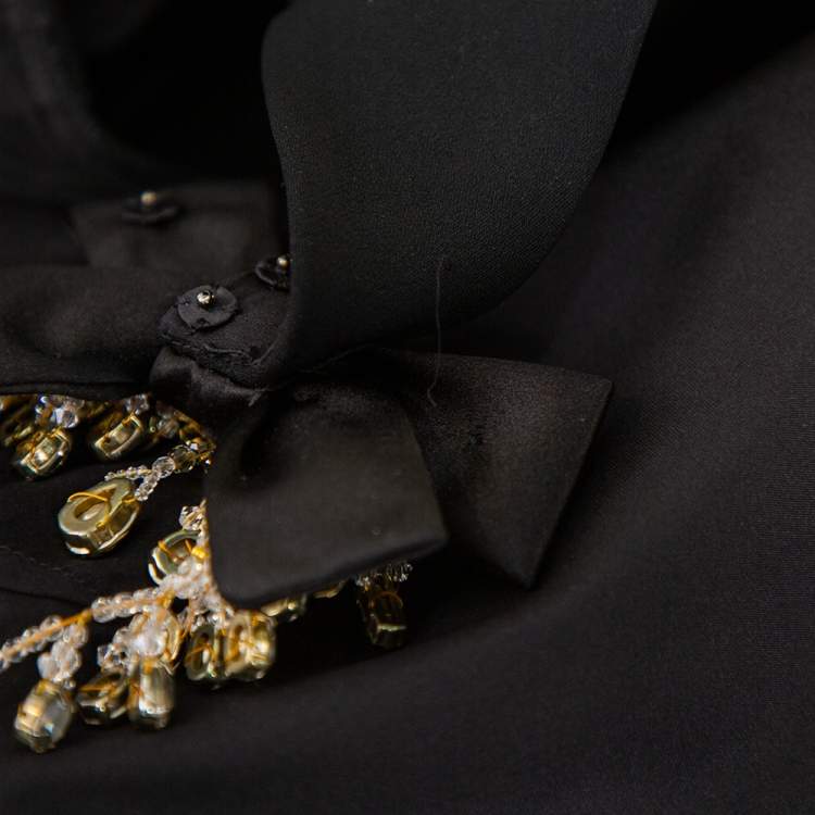Pre Owned Dolce & Gabbana Black Crepe Crystal Detail Midi Dress L