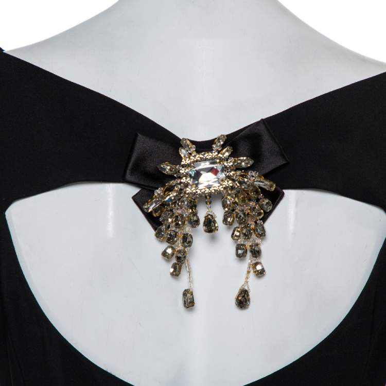 Pre Owned Dolce & Gabbana Black Crepe Crystal Detail Midi Dress L