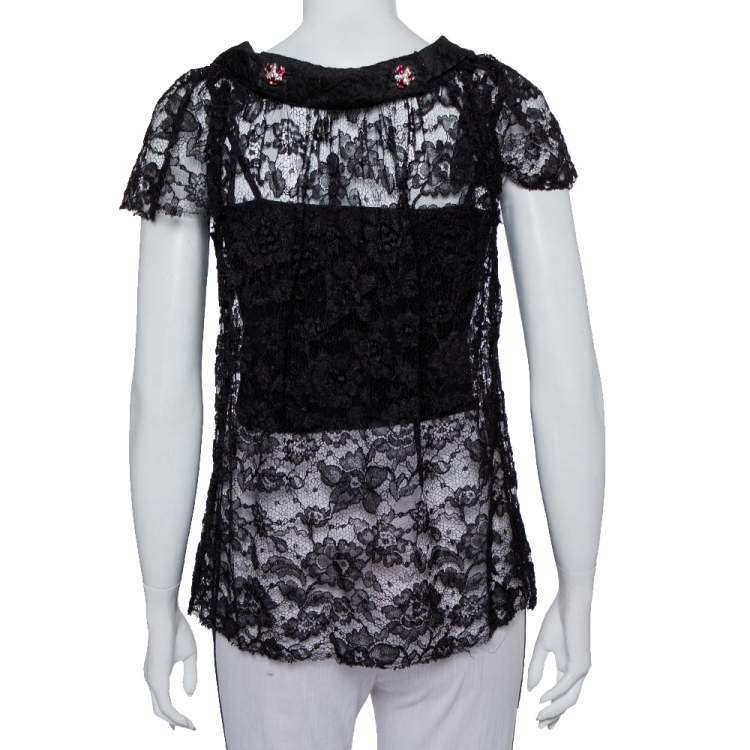 Pre Owned Dolce & Gabbana Black Lace Button Front Top S