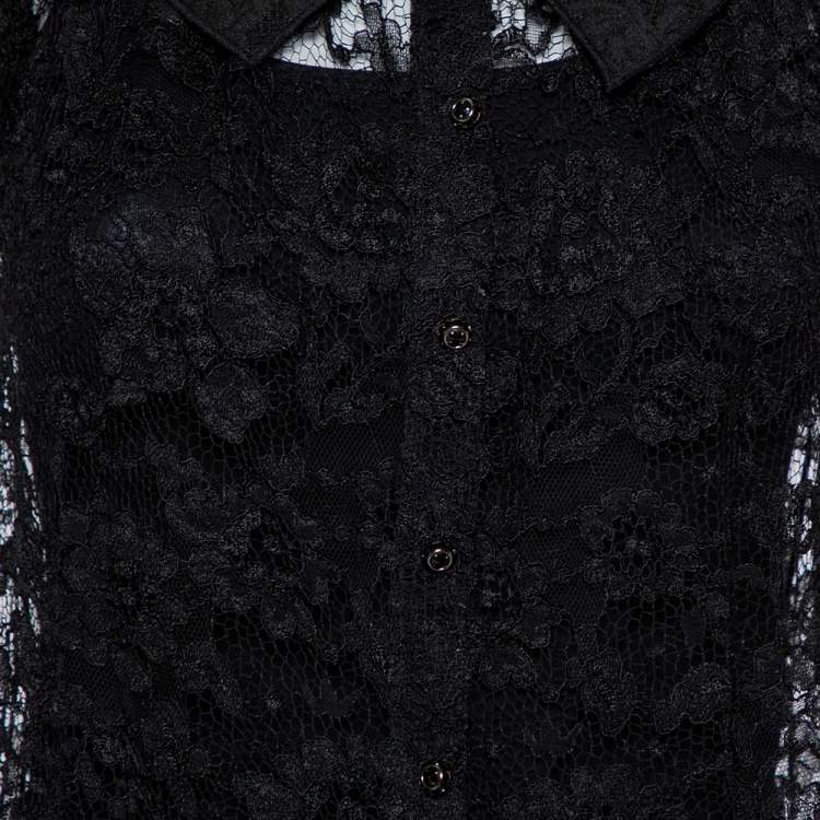 Pre Owned Dolce & Gabbana Black Lace Button Front Top S