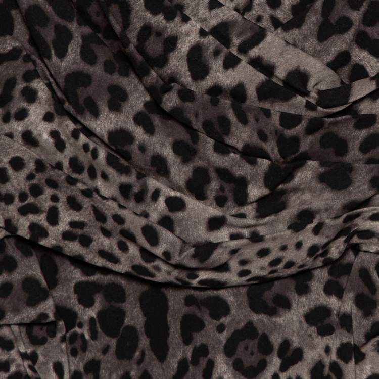 Pre Owned Dolce & Gabbana Grey Animal Printed Ruched Midi Dress M