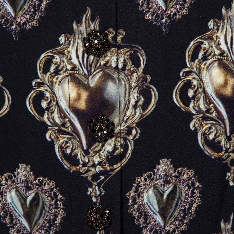 Pre Owned Dolce & Gabbana Black Sacred Heart Printed Crepe Mini Dress S