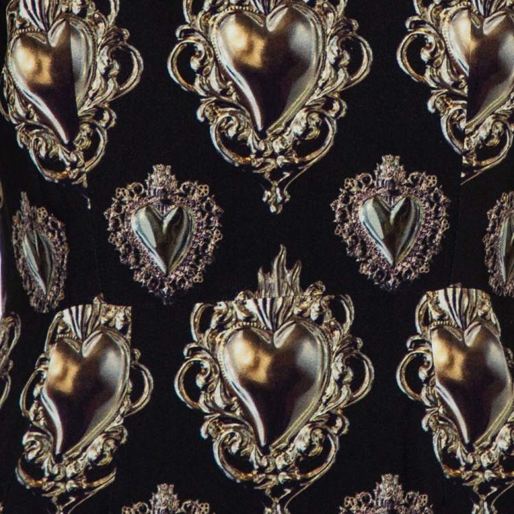 Pre Owned Dolce & Gabbana Black Sacred Heart Printed Crepe Mini Dress S