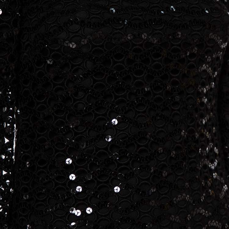 Pre Owned Dolce & Gabbana Black Sequin Embellished Ruffled Trim Shift Dress S 